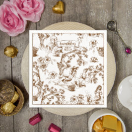 Serviette En Papier Fête des mariées Toile de Jouy Brown et blanche