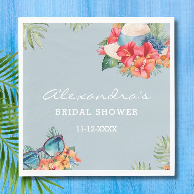 Serviette En Papier Fête des mariées tropicale Florale Bleue (Créateur téléchargé)