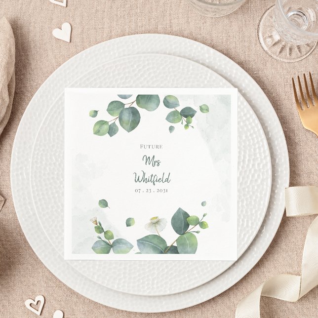 Serviette En Papier Fête des mariées Verdure Eucalyptus Futur Mme Papi (Eucalyptus Greenery Script Bridal Shower Paper Napkin)