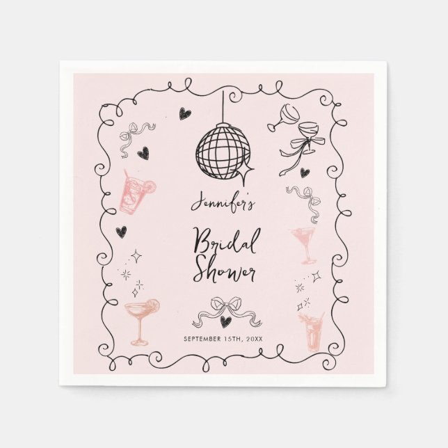 Serviette En Papier Fête des mariées Whimsical illustrée (Devant)