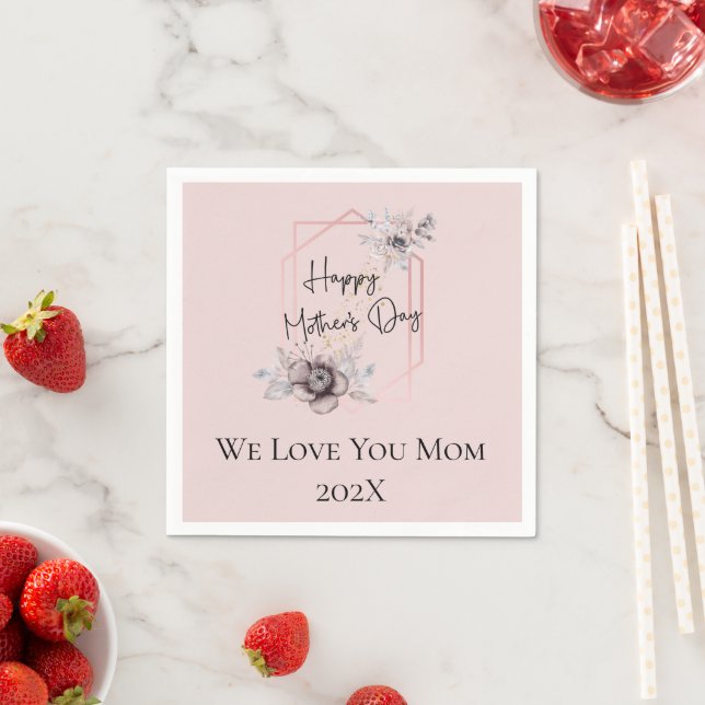 Serviette En Papier Fête des mères florales rose (En situation)