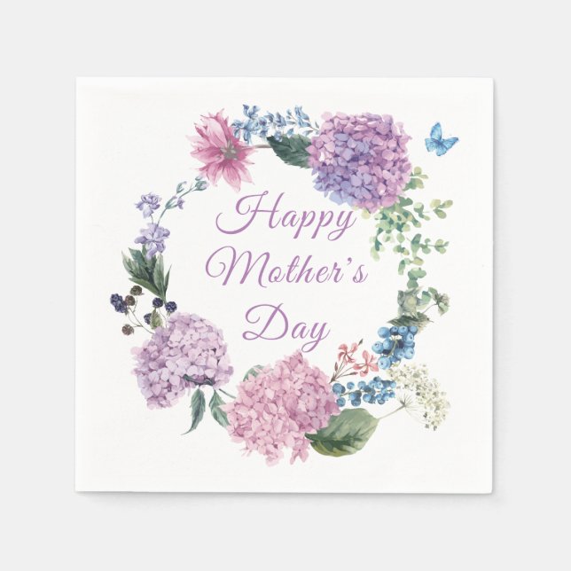 Serviette En Papier Fête des mères Hydrangea Élégante florale | Vacanc (Devant)