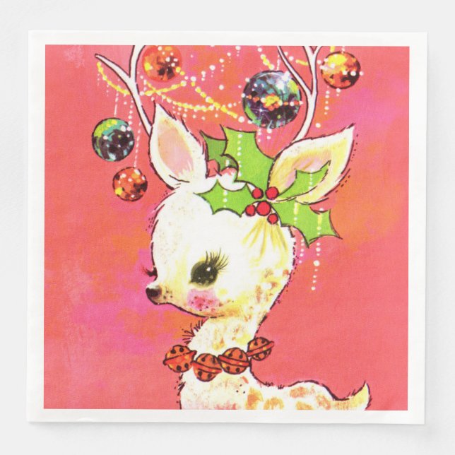 Serviette En Papier fête des rennes de Noël rétro (Devant)