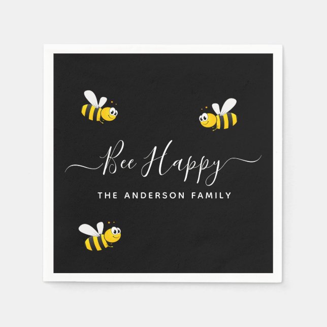 Serviette En Papier Fête d'été abeille noire jaune heureux bourdons (Devant)
