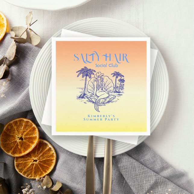 Serviette En Papier Fête d'été de la chouette de sirène jaune côtière (Créateur téléchargé)