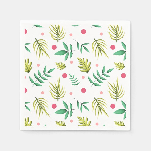 Serviette En Papier Fête d'été tropicale florale verte et rose (Devant)
