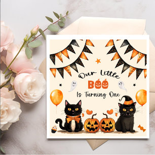 Serviette En Papier Fête d'Halloween en chat noir Boo