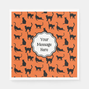 Serviette En Papier Fête d'Halloween personnalisée Chat noir orange