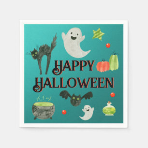Serviette En Papier Fête d'Halloween Turquoise et vert