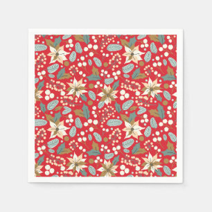 Serviette En Papier Fête d'hiver arrière - plan rouge Poinsettia