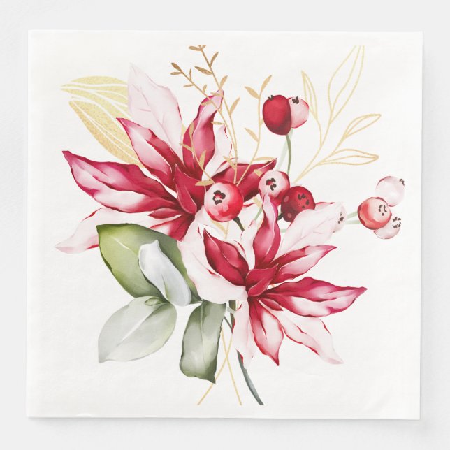 Serviette En Papier Fête d'hiver poinsettia aquarelle fleurs (Devant)