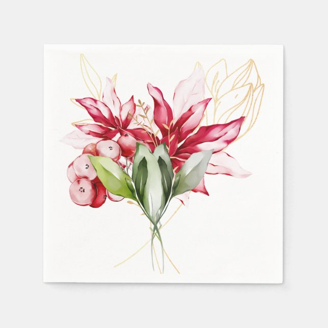 Serviette En Papier Fête d'hiver poinsettia aquarelle fleurs (Devant)