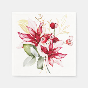 Serviette En Papier Fête d'hiver poinsettia aquarelle fleurs