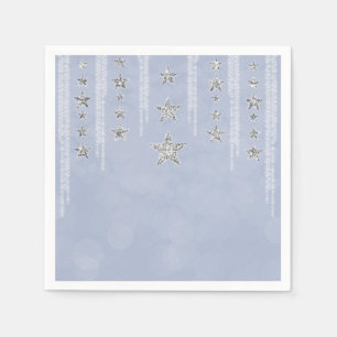 Serviette En Papier Fête Douze Ans Bébé Bleu et Étoiles Pailletées Arg