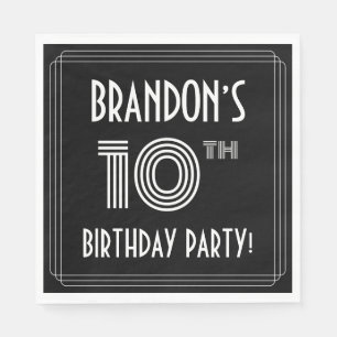 Serviette En Papier Fête du 10e anniversaire : Style Art Déco + Nom pe
