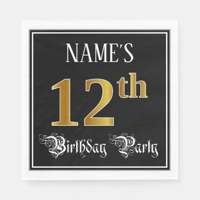 Serviette En Papier Fête du 12e anniversaire — Script fantaisie, Faux  (Devant)