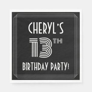 Serviette En Papier Fête du 13ème anniversaire : Style Art Déco + Nom 
