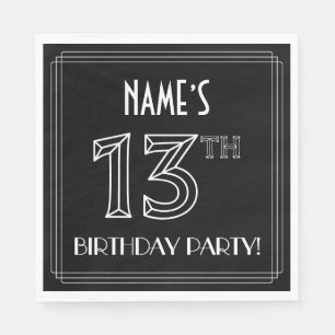 Serviette En Papier Fête du 13ème anniversaire : Style Art Déco + Nom 