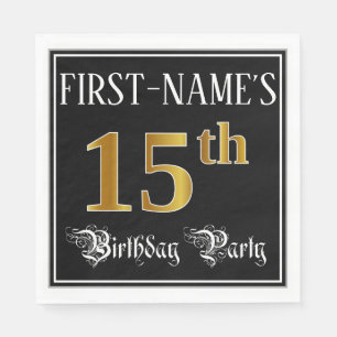 Serviette En Papier Fête du 15e anniversaire — Script fantaisie, Faux 
