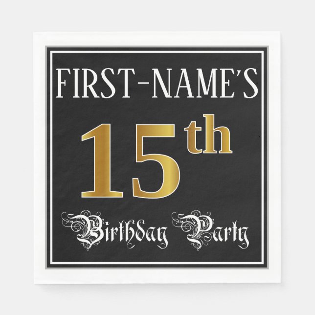 Serviette En Papier Fête du 15e anniversaire — Script fantaisie, Faux  (Devant)