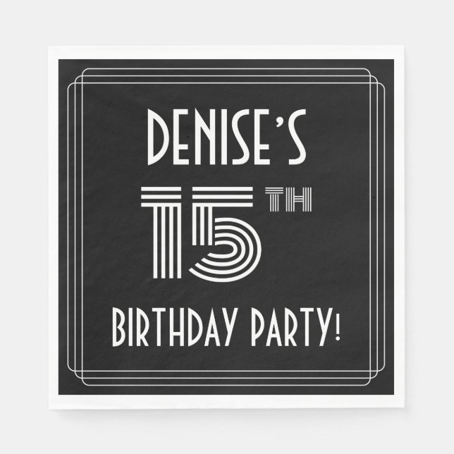 Serviette En Papier Fête du 15e anniversaire : Style Art Déco + Nom pe (Devant)