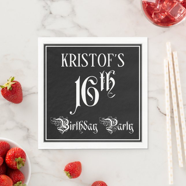 Serviette En Papier Fête du 16e anniversaire — Script fantaisie + Nom  (En situation)