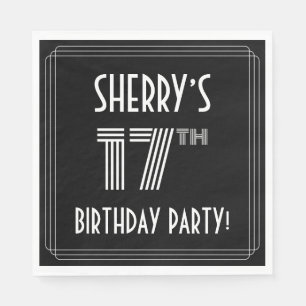 Serviette En Papier Fête du 17ème anniversaire : Style Art Déco + Nom 