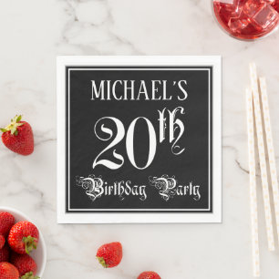 Serviette En Papier Fête du 20e anniversaire — Script fantaisie + Nom 