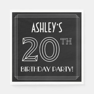 Serviette En Papier Fête du 20e anniversaire : Style Art Déco + Nom pe
