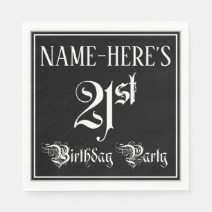 Serviette En Papier Fête du 21e anniversaire — Script fantaisie + Nom 