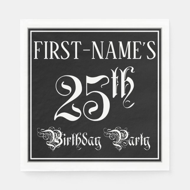 Serviette En Papier Fête du 25e anniversaire — Script fantaisie + Nom  (Devant)