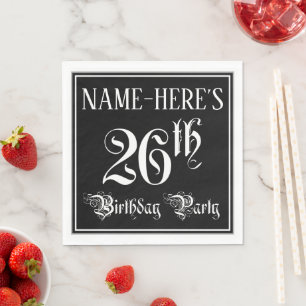 Serviette En Papier Fête du 26e anniversaire — Script fantaisie + Nom 