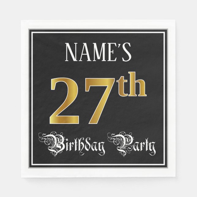 Serviette En Papier Fête du 27e anniversaire — Script fantaisie, Faux  (Devant)