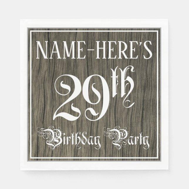 Serviette En Papier Fête du 29e anniversaire — Script fantaisie, Faux  (Devant)