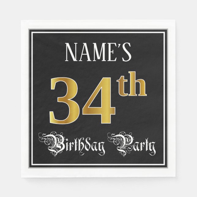 Serviette En Papier Fête du 34e anniversaire — Script fantaisie, Faux  (Devant)