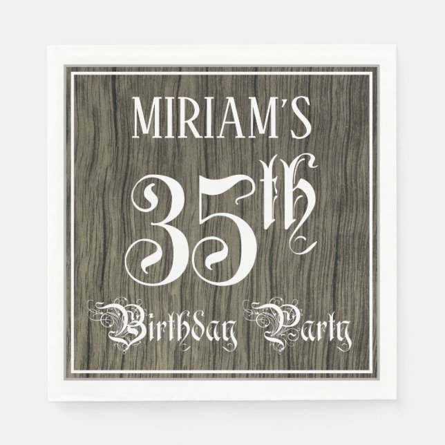 Serviette En Papier Fête du 35e anniversaire — Script fantaisie, Faux  (Devant)