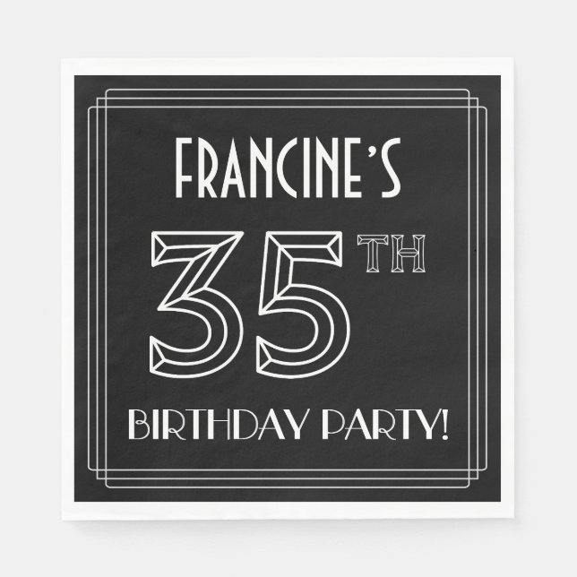 Serviette En Papier Fête du 35e anniversaire : Style Art Déco + Nom pe (Devant)