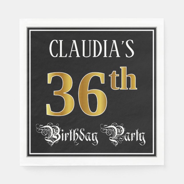 Serviette En Papier Fête du 36e anniversaire — Script fantaisie, Faux  (Devant)