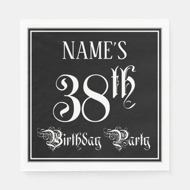 Serviette En Papier Fête du 38e anniversaire — Script fantaisie + Nom  (Devant)