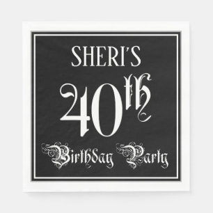 Serviette En Papier Fête du 40e anniversaire — Script fantaisie + Nom 