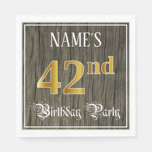 Serviette En Papier Fête du 42e anniversaire — Faux Gold & Faux Wood L (Devant)