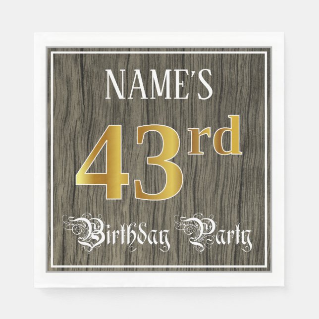 Serviette En Papier Fête du 43e anniversaire — Faux Gold & Faux Wood L (Devant)
