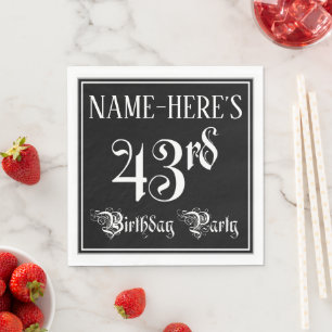 Serviette En Papier Fête du 43e anniversaire — Script fantaisie + Nom 