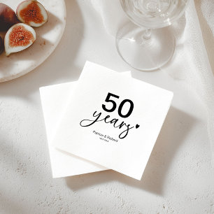 Serviette En Papier Fête du 50e anniversaire de mariage noir et blanc 