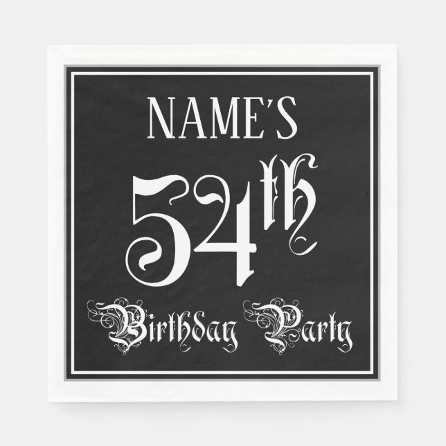 Serviette En Papier Fête du 54e anniversaire — Script fantaisie + Nom  (Devant)