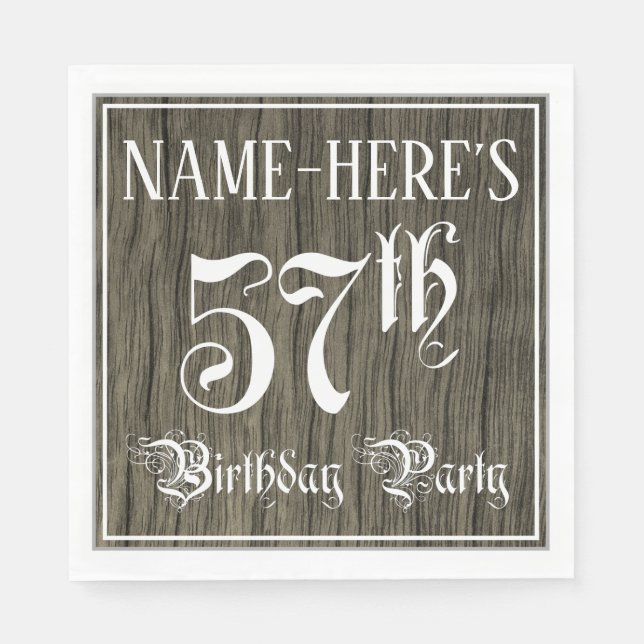 Serviette En Papier Fête du 57e anniversaire — Script fantaisie, Faux  (Devant)
