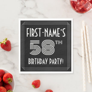 Serviette En Papier Fête du 58e anniversaire : Style Art Déco + Nom pe