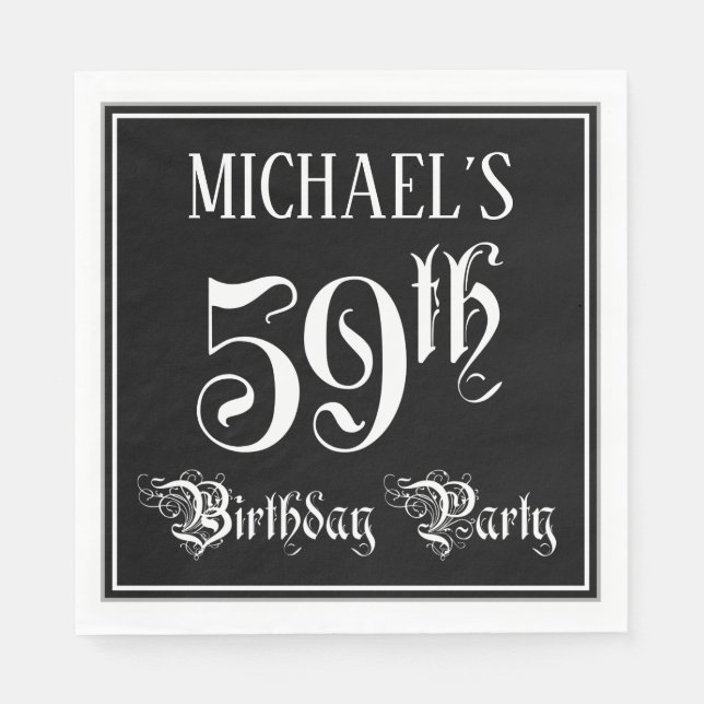 Serviette En Papier Fête du 59e anniversaire — Script fantaisie + Nom  (Devant)