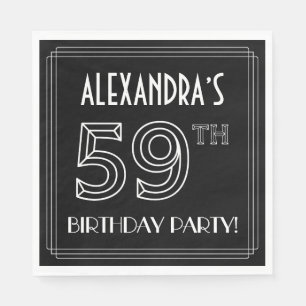 Serviette En Papier Fête du 59e anniversaire : Style Art Déco + Nom pe