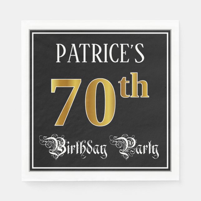 Serviette En Papier Fête du 70e anniversaire — Script fantaisie, Faux  (Devant)